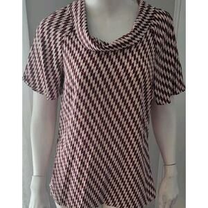 Meinsang Women’s Short Sleeve Top Sz. M Geometric Pattern Collared Blouse NWT